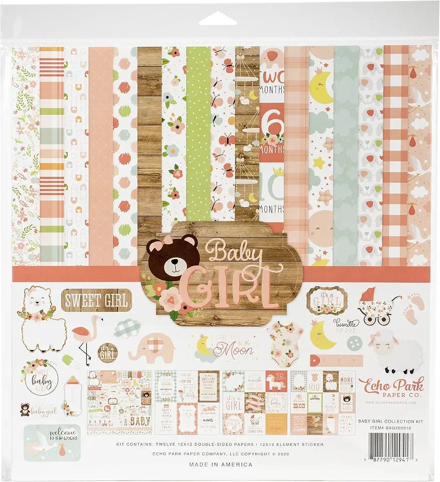 Echo Park Paper Company Baby Girl Collection Kit paper, pink, yellow, green, blue, 12-x-12-Inch