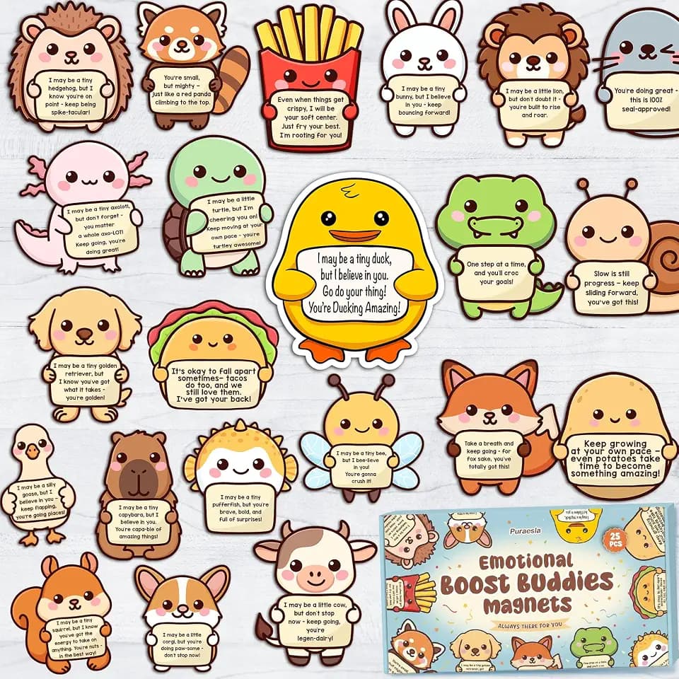 25PCS Emotional Support Animals Fridge Magnets by Puraesla – Positive Encouraging Support Uplifting Affirmation Gifts for Kids, Teen Refridgerator Cabinet Door Dishwasher for Home/Office