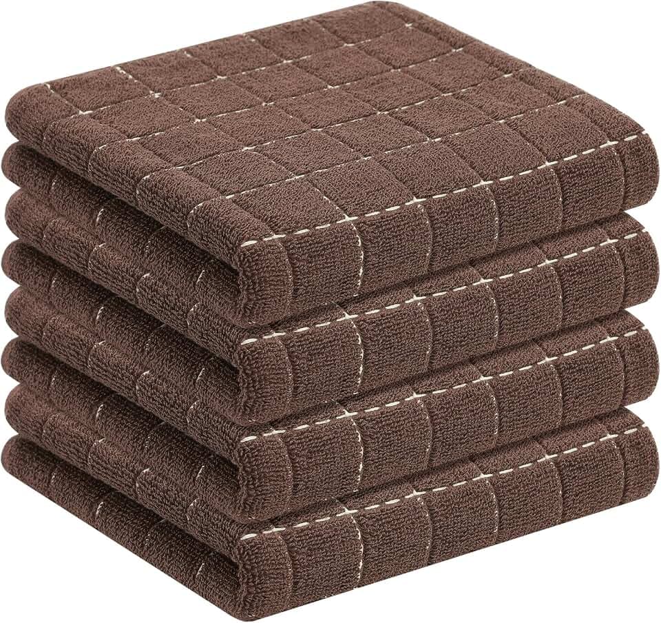 Homaxy 100% Cotton Terry Kitchen Towels, 4 Pack, Brown