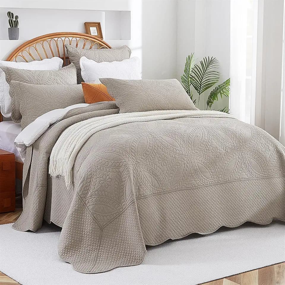 Cmfshape 100% Cotton Quilt Oversized King Size-Taupe Bedspread 120"x120"-Coin Pattern Bedding Set 3 Pieces-Pre-Washed Lightweight Cotton Coverlet-Suitable for Bed,Couch,Quilt Blanket All Seasons