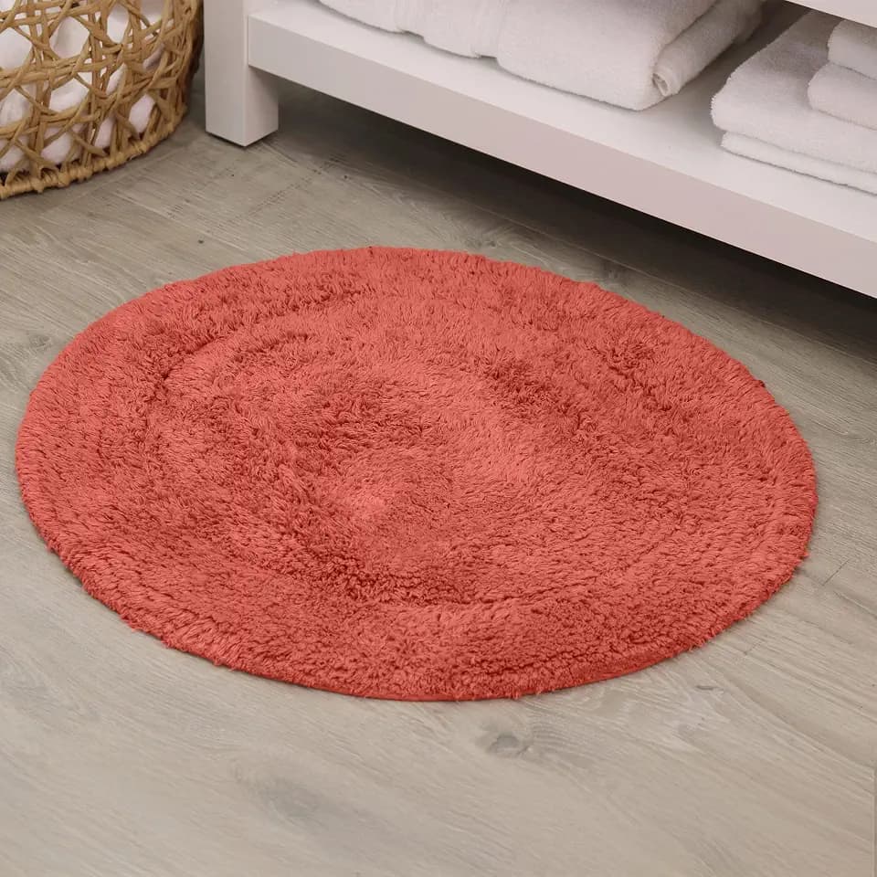 Home Weavers Waterford Collection 100% Cotton Tufted Bath Rug, Extra Soft and Absorbent Bath Rugs, Non-Slip Bath Mats, Machine Washable Bath Rugs for Bathroom, 30" Round, Coral