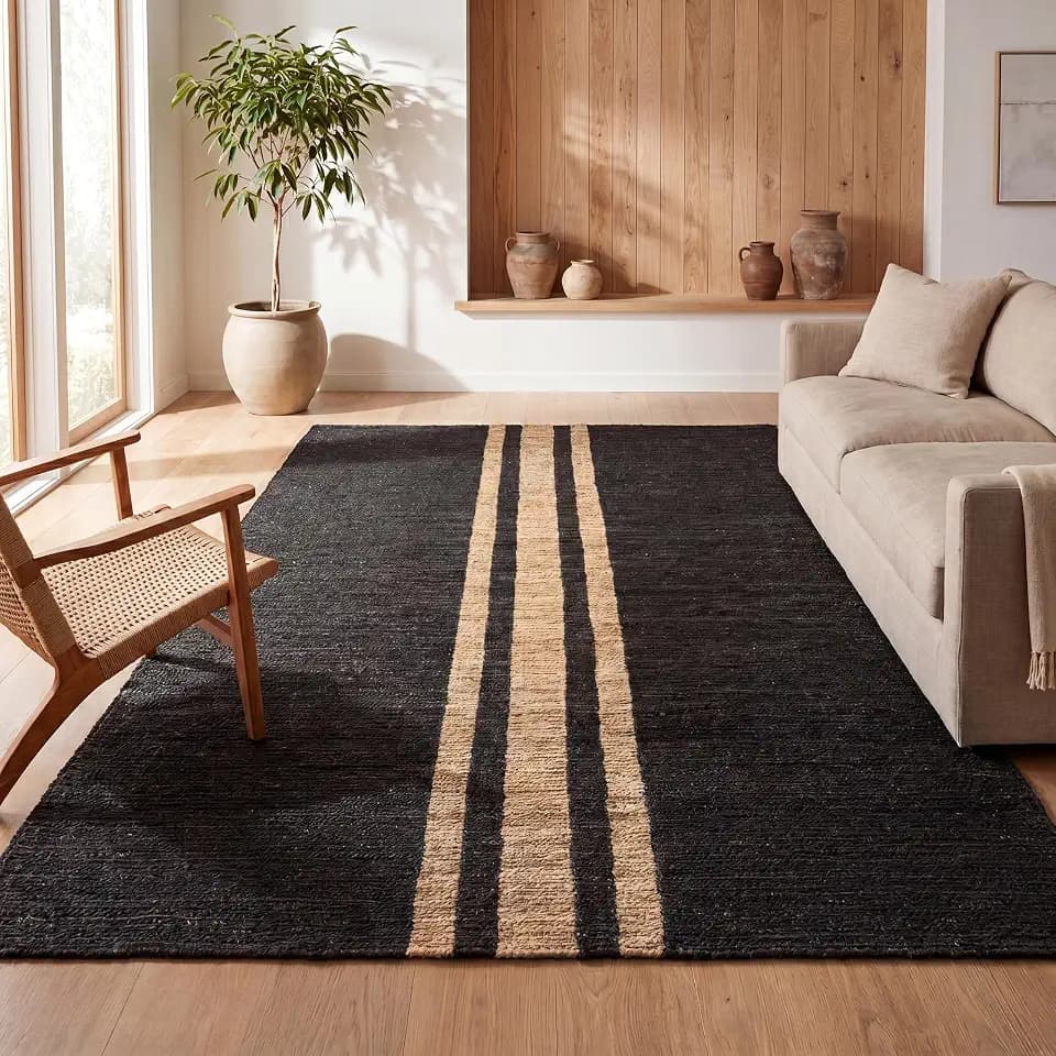 JONATHAN Y Olivier Wide Ticking Stripe Jute Black/Natural Indoor Area Rug, 8x10, Rustic, Farmhouse, Easy-Cleaning for Living Room, Bedroom, Kitchen, Non-Shedding (NRF200B-8)