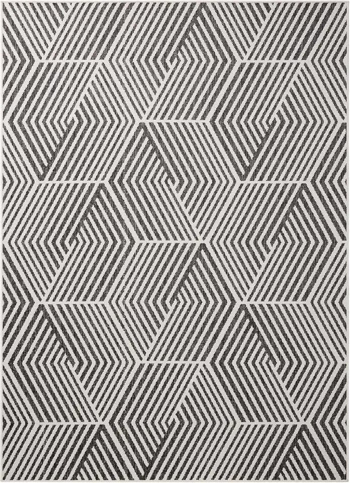 Nicole Miller NEW YORK Patio Country Ombre Geo Indoor Outdoor Area Rug, UV Fade Resistant, Low Pile, Black/Cream, 3'11"x5'2"