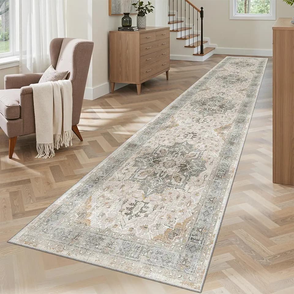 Madane Washable Runner Rugs 2x10 for Hallway Kitchen, Light Taupe Brown