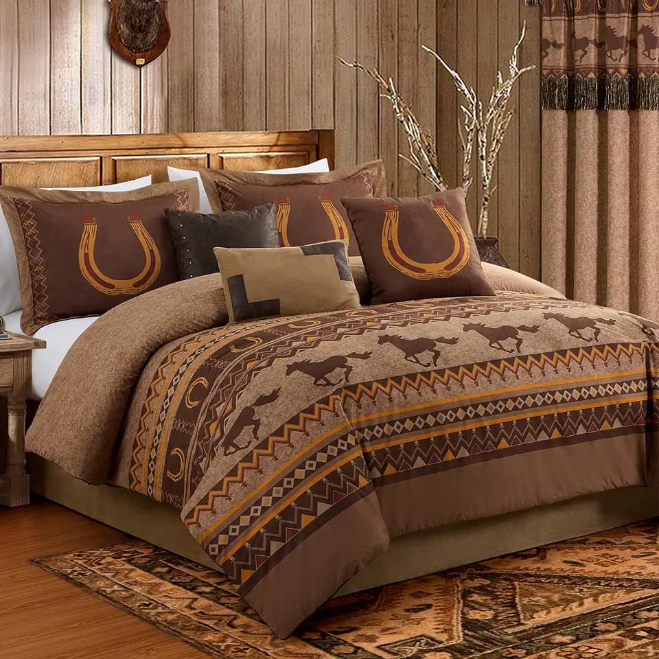 Chezmoi Collection Sedona 7-piece Southwestern Wild Horses Microsuede Bedding Comforter Set (King)