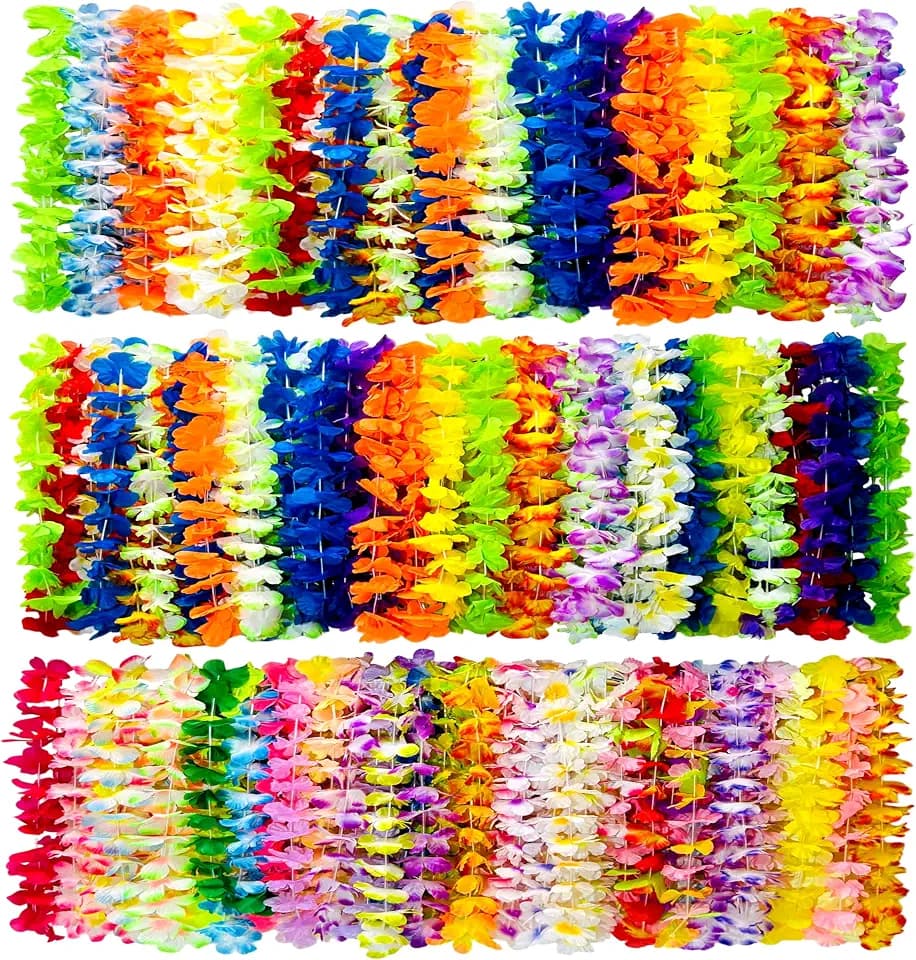 150 PCS Hawaiian Leis Bulk - 40 Inch Tropical Silk Flower Necklaces for Luau, Birthday, Graduation, Corporate & Beach Party Decor, Photo Booth Props