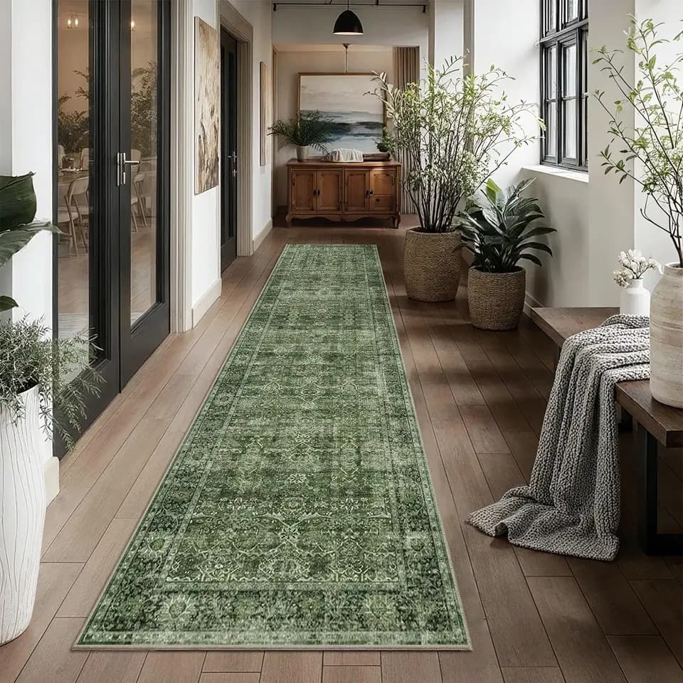 Zeeinx 3x12 Green Vintage Washable Runner Rugs for Hallway Kitchen