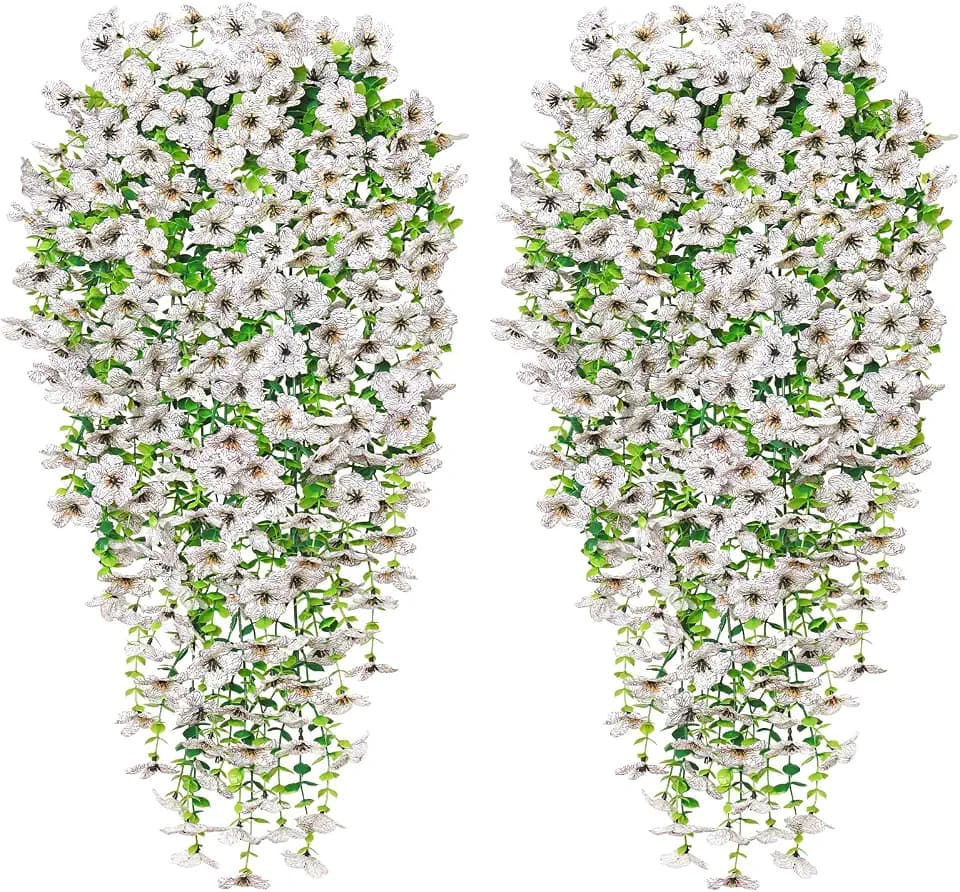 4 Packs White Artificial Hanging Orchid Flowers for Outdoors