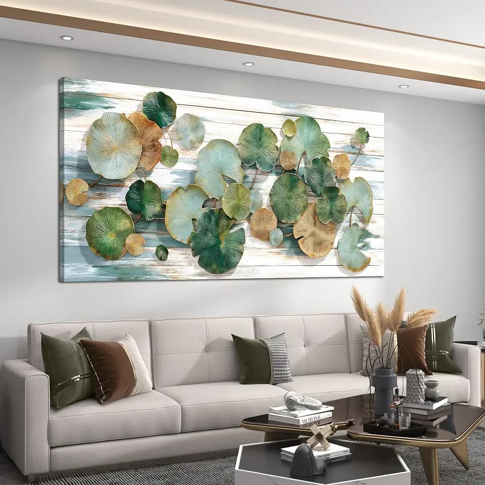 Tarfupth Large Green Botanical Wall Art for Living Room Leaf Nature Artwork Modern Teal Plant Wall Decor for Bedroom Office Canvas Prints 29"x58" Ready to Hang