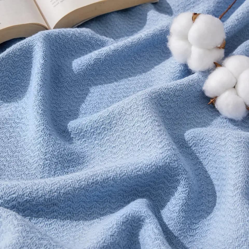 Bedsure 100% Cotton Blanket, Herringbone Weave, King, Ashley Blue
