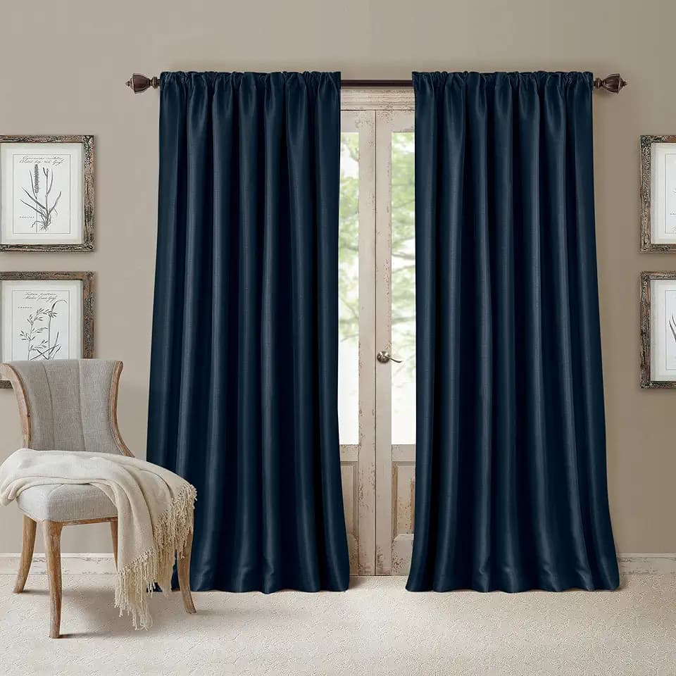 Elrene Home Fashions All Seasons Energy Efficient Room Darkening Rod Pocket Window Panel, 52" x 84" (1), Navy