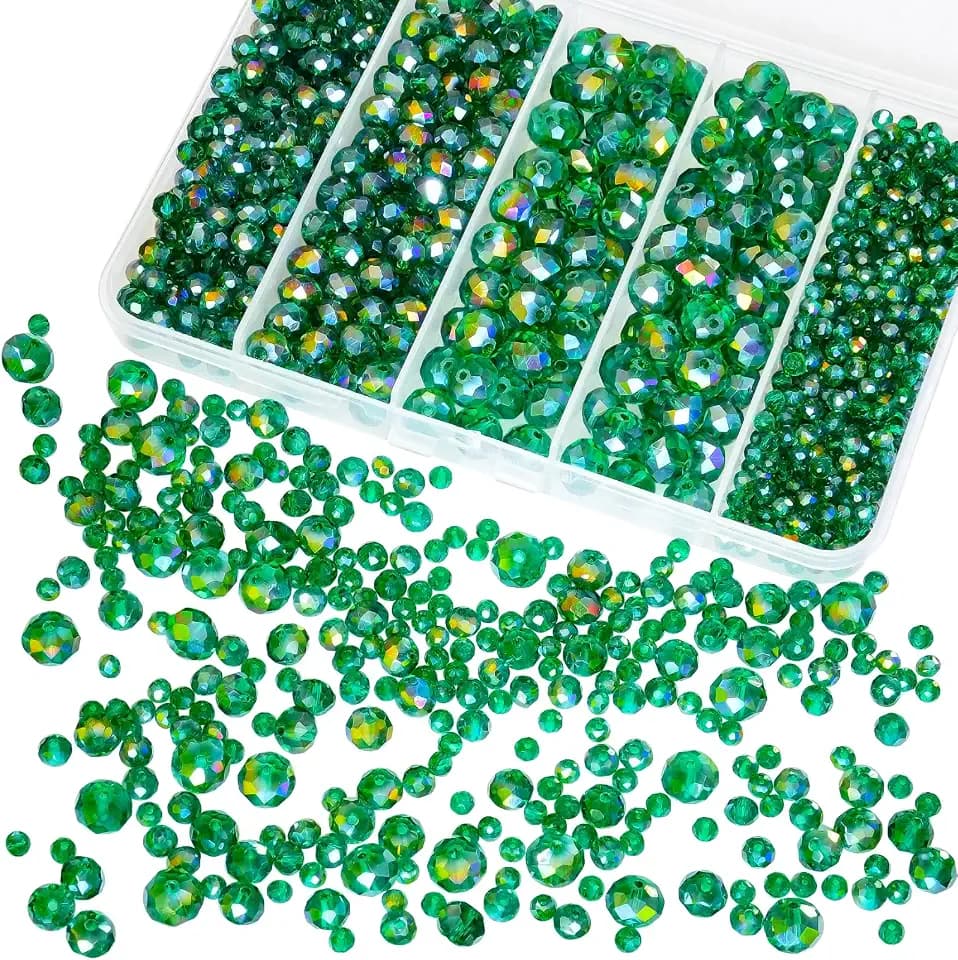 800Pcs 4/6/8/10mm Crystal Glass Beads for Jewelry Making Beads for Bracelets Necklace Pendants Making Supplies(Malachite Green)