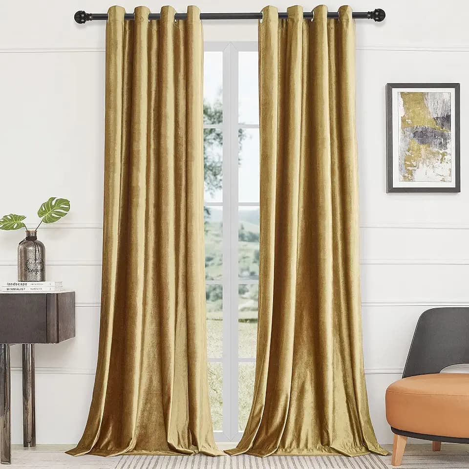 BULBUL Velvet Gold Grommet Blackout Curtains 63 inch for Living Room