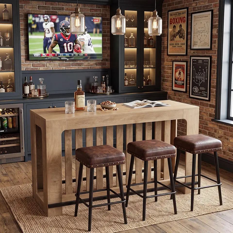 LITTLE TREE 63" Bar Table with Footrest, Pub Table with Grille Appearance