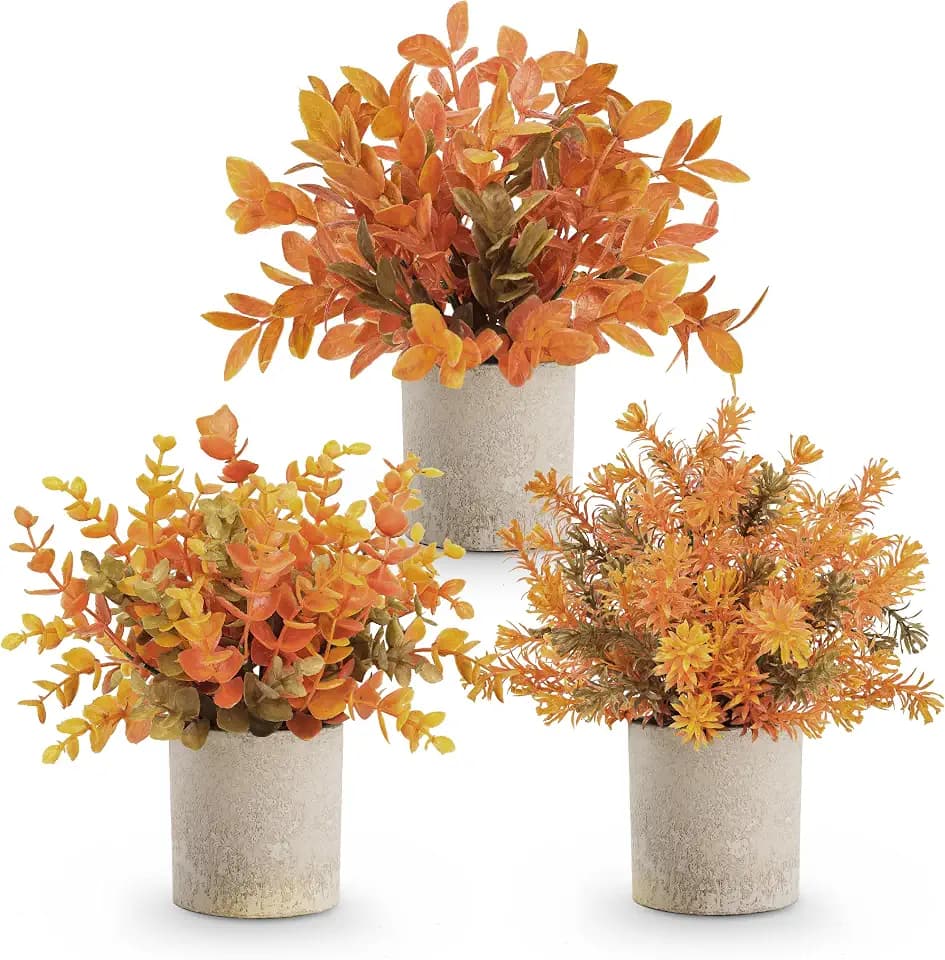 Der Rose 3 Pack Fake Plants Warm Orange Faux Plants for Fall Table Decor