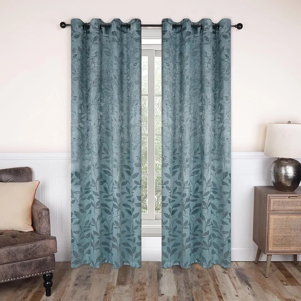 SUPERIOR Blackout Curtains, Room Darkening, Bedroom, Drapes, Kitchen, Living Room Window Accents, Sun Blocking, Thermal, 2 Pack, Leaves Blackout Curtains, Set of 2, 46" x 96", Green Lily