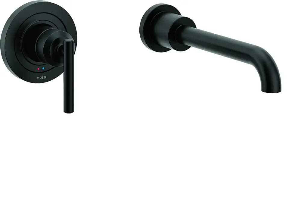 Moen Gibson Single Handle Wall Mount Tub Filler High Flow Tub Faucet with 10" Spout Reach, Matte Black, WT961BL