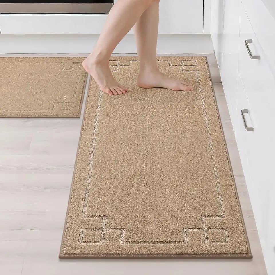 BEQHAUSE Kitchen Rugs Non-Slip Washable 2PCS, 20"x32"+20"x48", Beige
