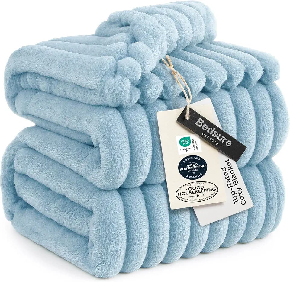 Bedsure Soft King Size Blankets for Bed Light Blue 108"x90"
