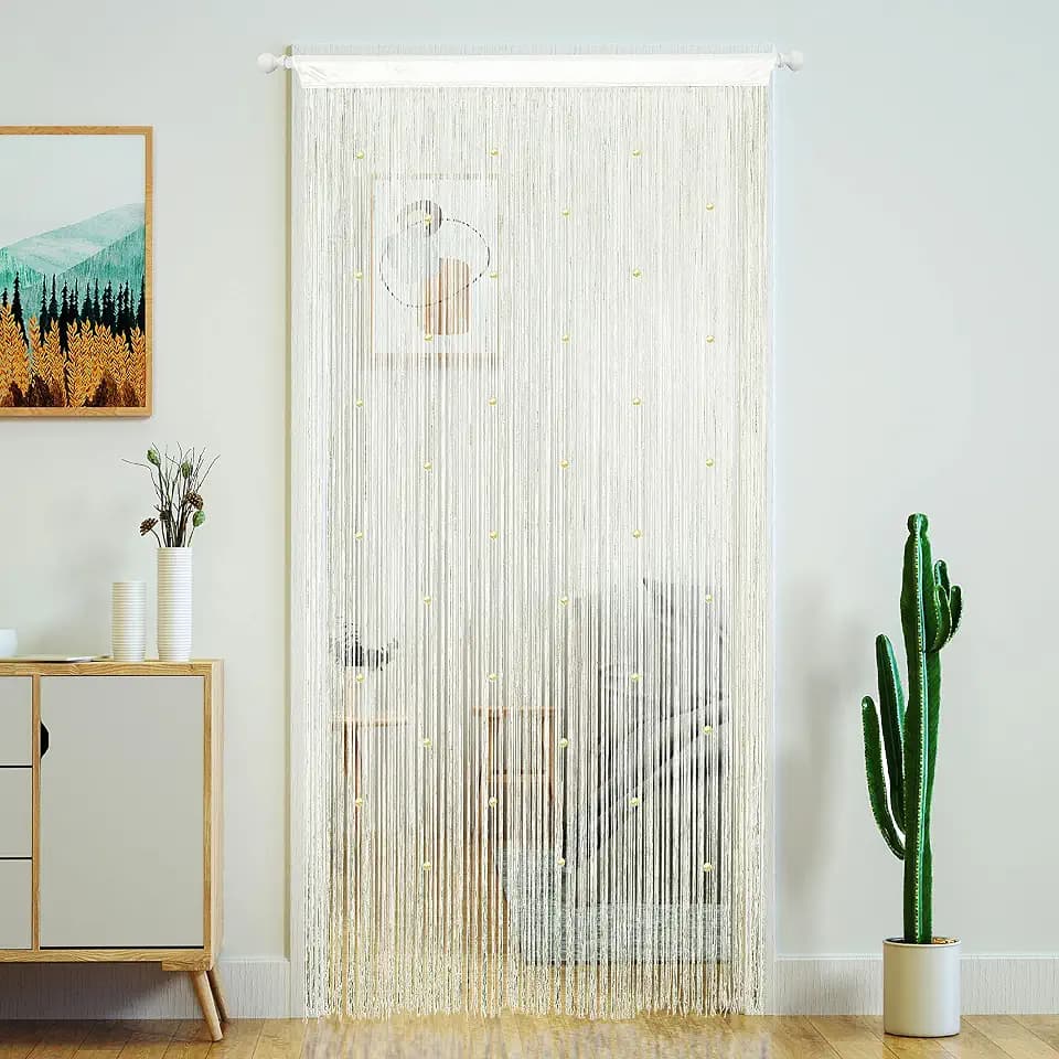 YaoYue Beaded Door String Curtain for Doorway, 39"W x 110"L, Beige, 1 Panel