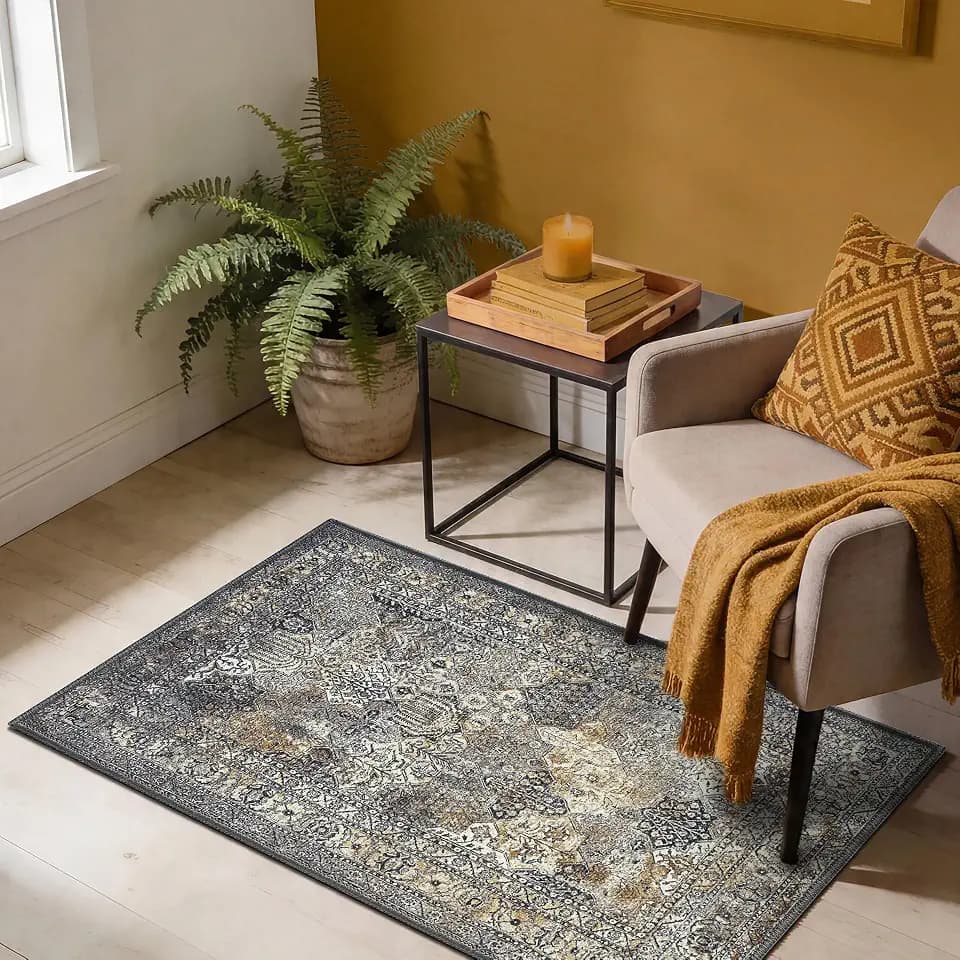 Keen Home Design Vintage Washable Entryway Rug, Non-Slip Low Pile, 2x3