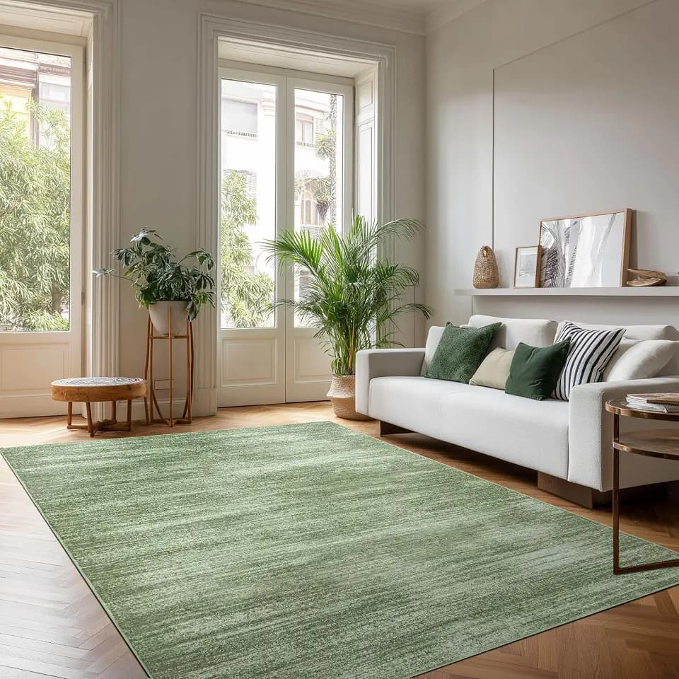 Dark Green Rug 5x7 for Dining Room Under Table Neutral Washable Area Rugs
