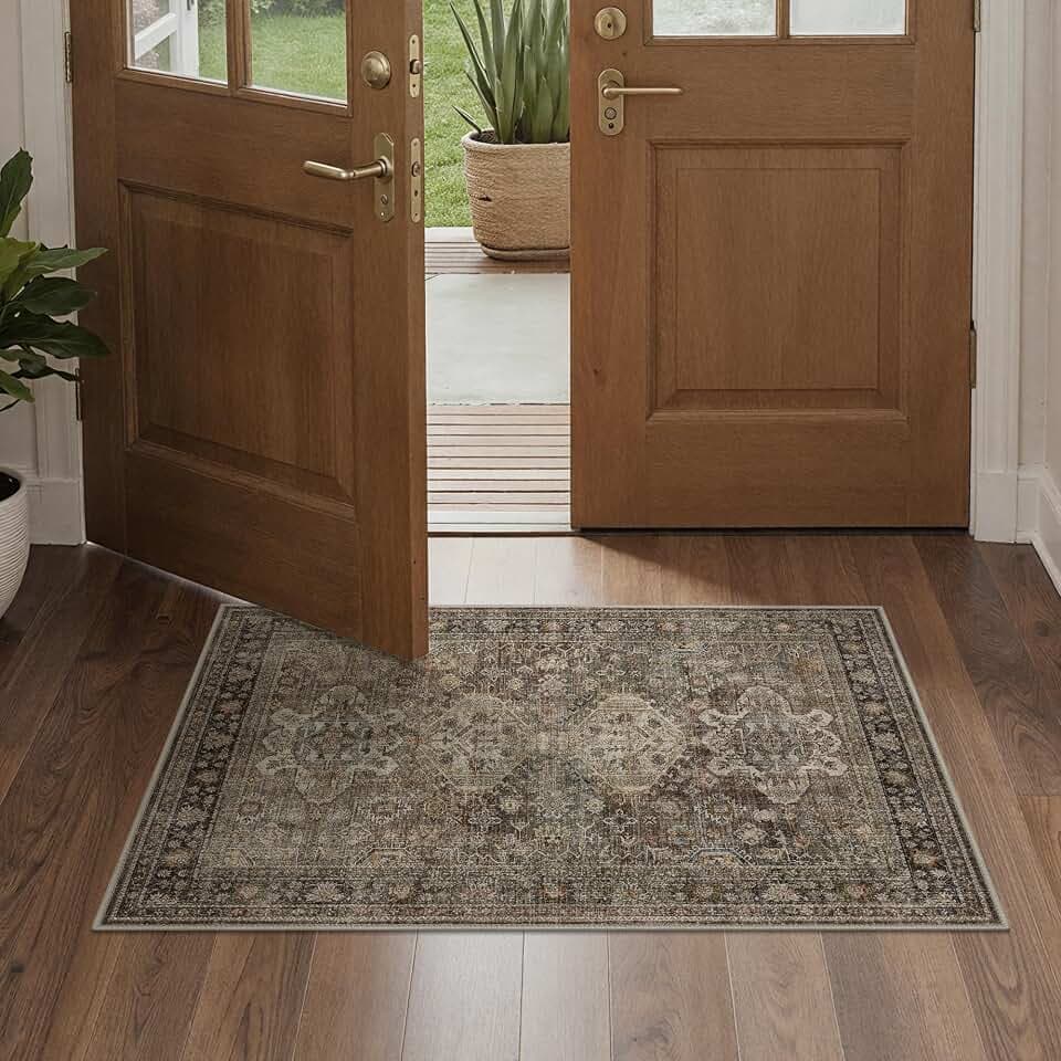 Bavni 2x4 Rug Runner, Washable Non Slip for Entryway, Vintage Brown