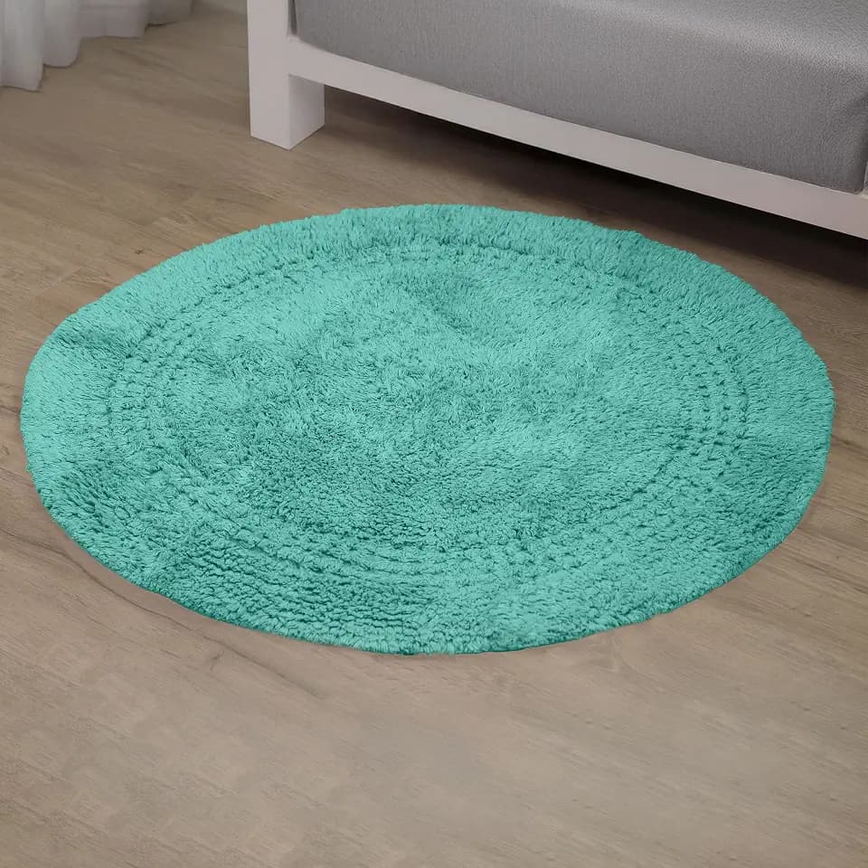 Home Weavers Classy Bathmat 100% Cotton Tufted Bath Rug, Extra Soft and Absorbent Bath Rugs, Non-Slip Bath Mats, Machine Washable Bath Rugs for Bathroom, 30" Round, Aqua
