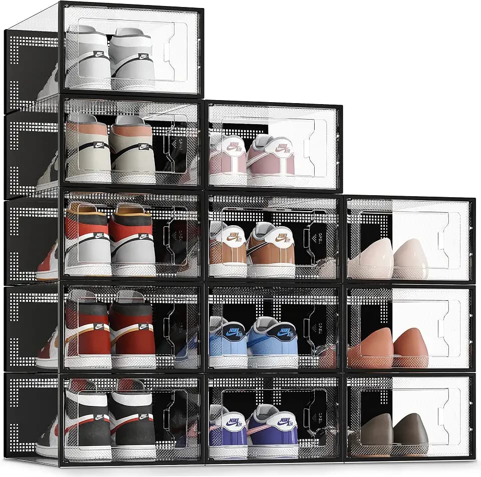 XX-Large Shoe Storage Boxes 12 Pack, Clear Stackable Shoe Organizer