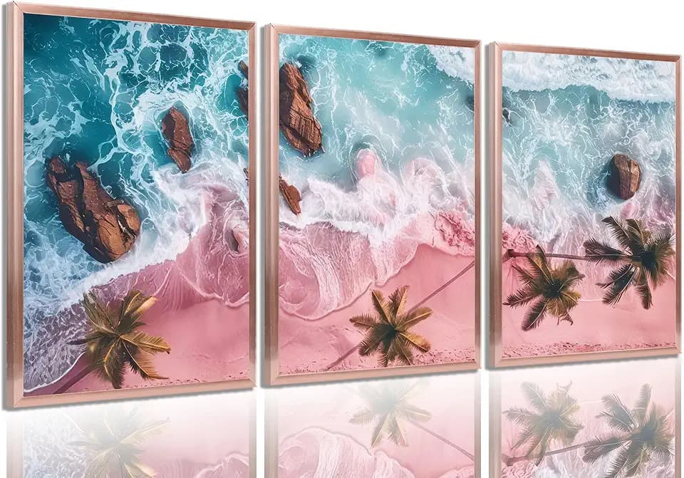 FFQ 3Pcs Pink Tropical Beach Poster Canvas Wall Art 16x24 in Unframed