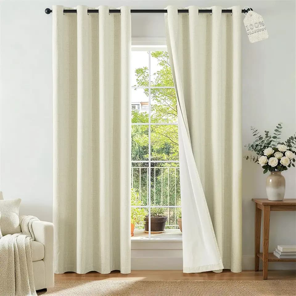ChrisDowa 100% Blackout Curtain for Bedroom Linen Drapes 90 Inch Curtains