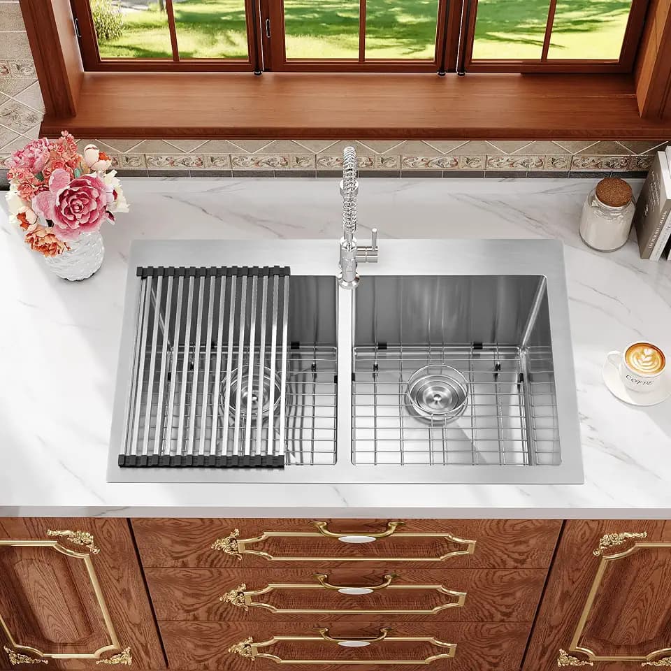 Rhbamoa Drop In Kitchen Sink 33''x22'',33 Inch Stainless Steel Double Sink