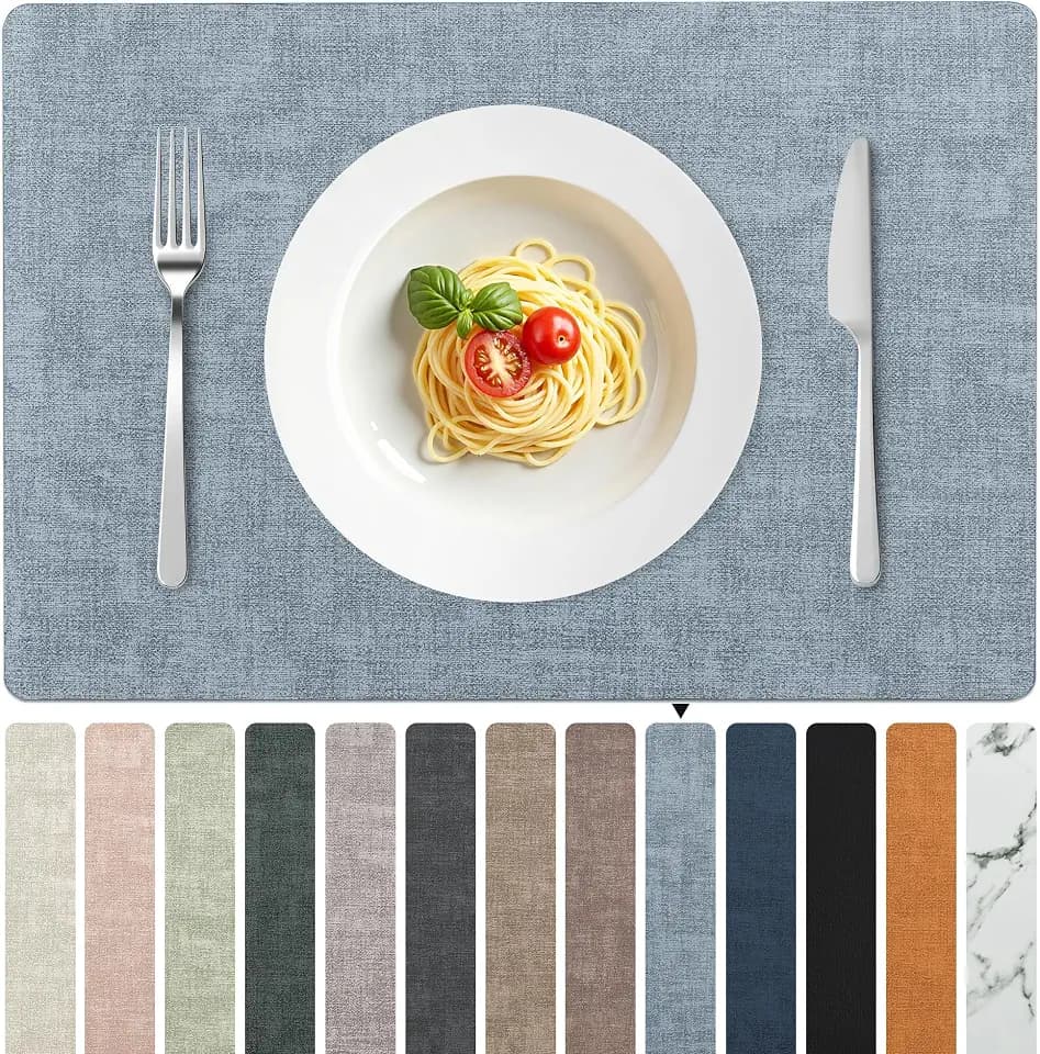 FROMHEART Faux Leather PU Placemats Set of 6 (Light Blue,11.8" x 17")