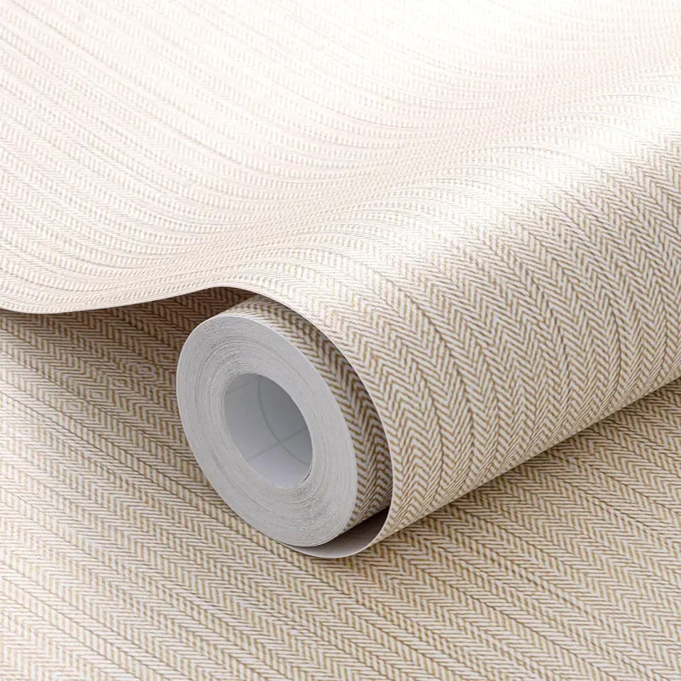 Matte Faux Grasscloth Wallpaper Herringbone Pattern Fabric Contact Paper Peel and Stick Self-Adhesive Decorative Wallpapers for Bedroom Bathroom Cabinets(15.7" x 118", Yellowish Brown)