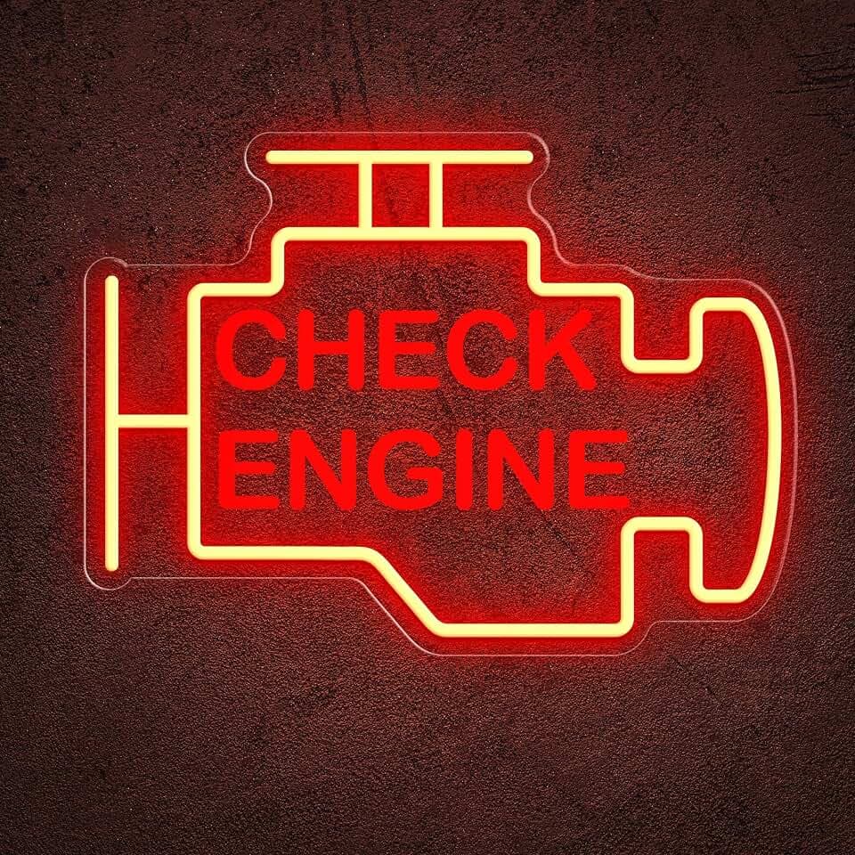 Check Engine Neon Sign, 15x11in Garage Led Neon Light, Dimmable LED Neon Signs for Wall Decor, Powered by USB Neon Sign, Wall Art Gift for Men, Neon Signs for Man Cave Garage Room Auto Repair Shop