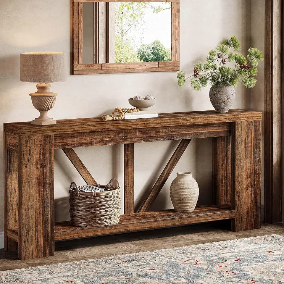 Tribesigns 70.9" Extra Long Console Table, Narrow Rustic Sofa Table Behind Couch with Storage Shelf, Farmhouse Entryway Table for Hallway, Living Room, Foyer, Dark Brown
