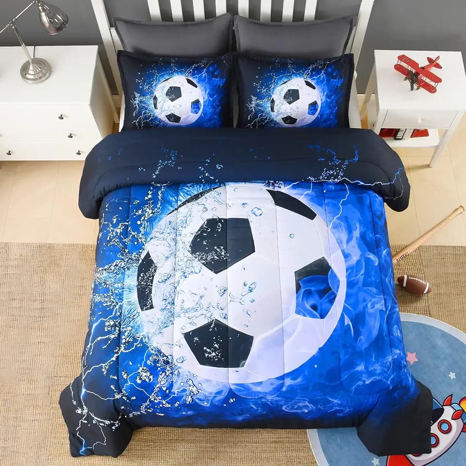 Andency Soccer Comforter Set Full Size, 3D Sport Bedding Set 3 Pieces