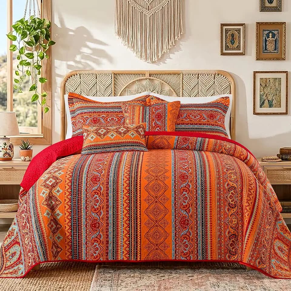 TWINRUN Cotton Quilt Queen, 3 Piece Boho Bedspread Queen Size