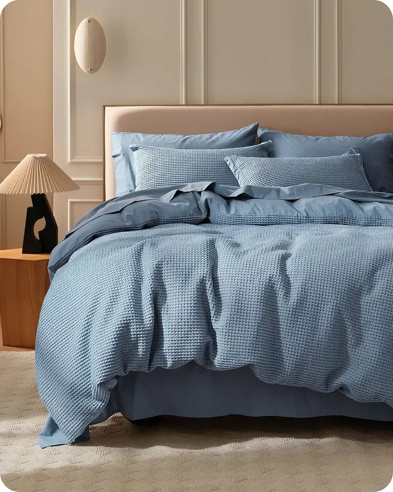 Bedsure PureWoven 3 Pieces 100% Cotton Waffle Weave Duvet Cover Set, Queen