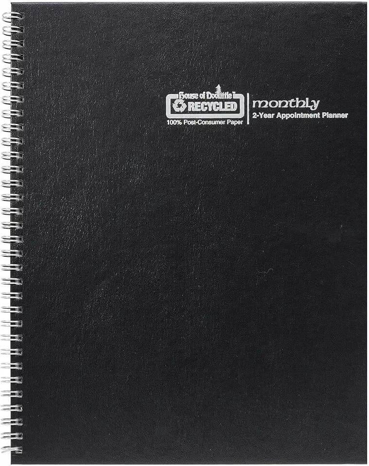 House of Doolittle 2 Year Monthly Planner, January 2027 to December 2028, 1 Month Double Page Layout, 8.5" x 11", Black Soft Cover