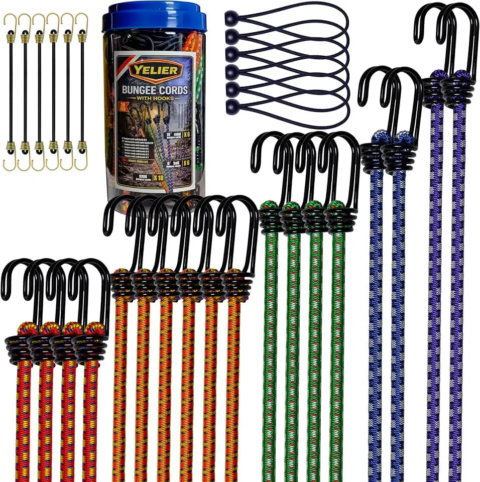 30PCS Bungee Cords with Hooks Set, 8mm, 12", 18", 24", 32", 40"