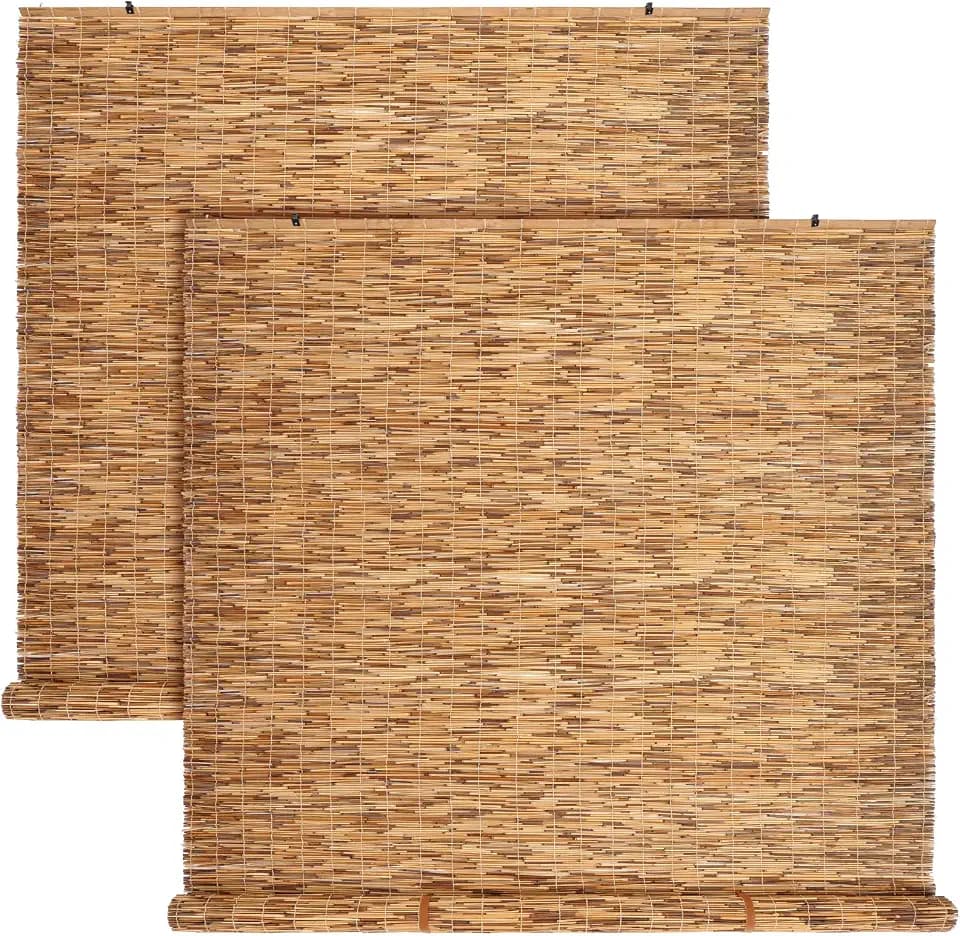 DoubleFill 2 Pcs 60" W X 72" H Outdoor Bamboo Shades, Carbon Brown