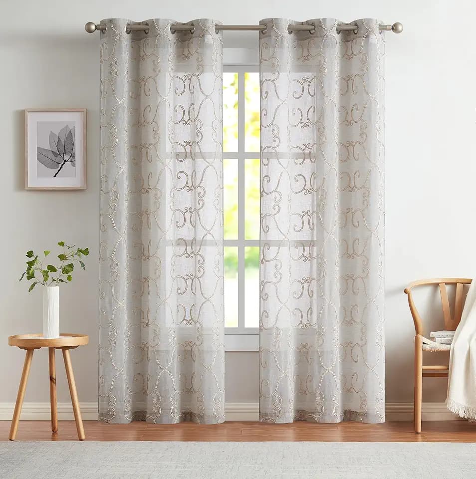 Dainty Home Curtains Linen Textured Sheer Light Filtering Semi Sheer Curtains 96 inches Long Half Privacy Window Drapes for Living Room Bedroom Dining 2 Panels Set 76" x 96"