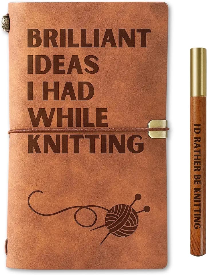 InnoBeta Knitting Gifts for Knitters, Journal Pen Set for Women on Birthday, Christmas, Unique Notebook, Travel Diary, Lined Planner, 7.8x5 Inches, Brown