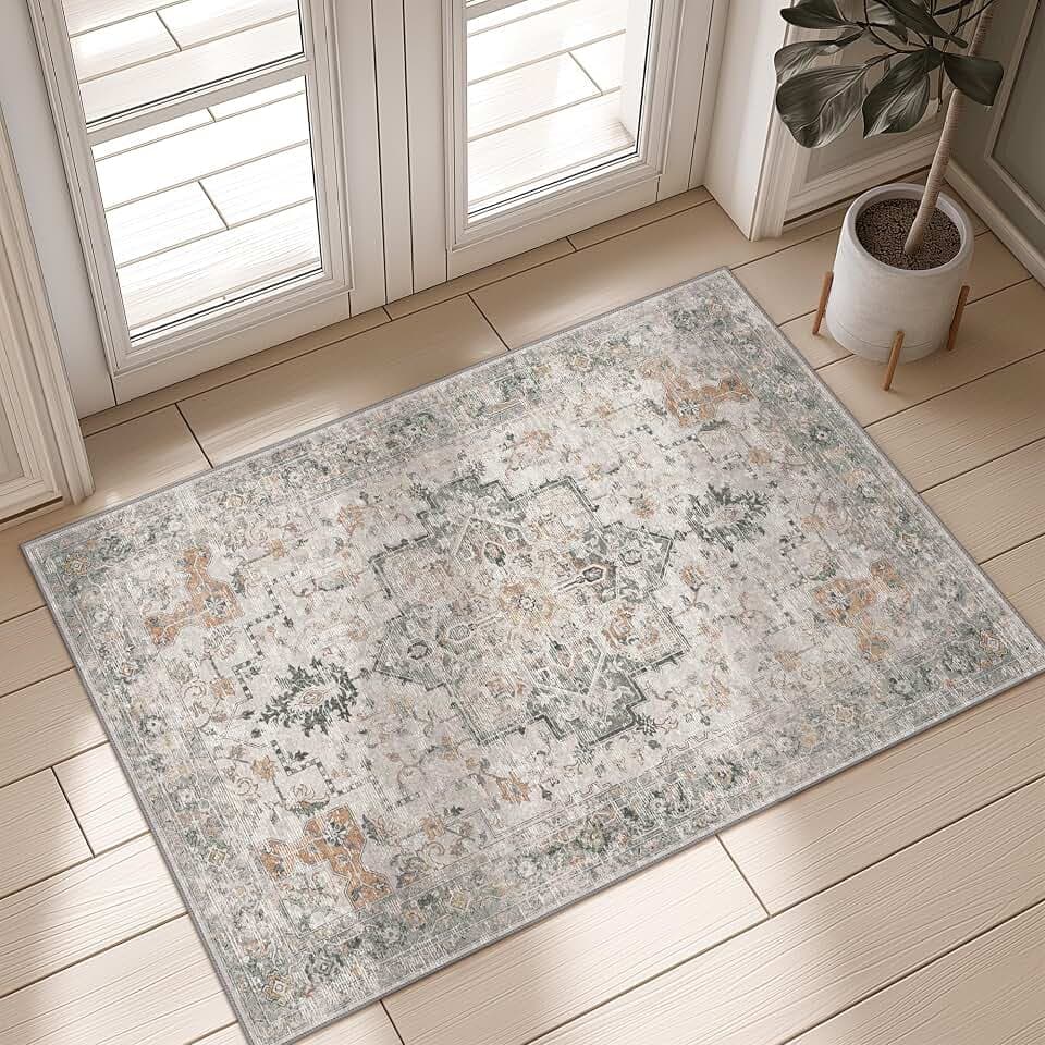GENIMO 2x4 Washable Entryway Rug Non Slip Indoor Door Mat Light Taupe Brown