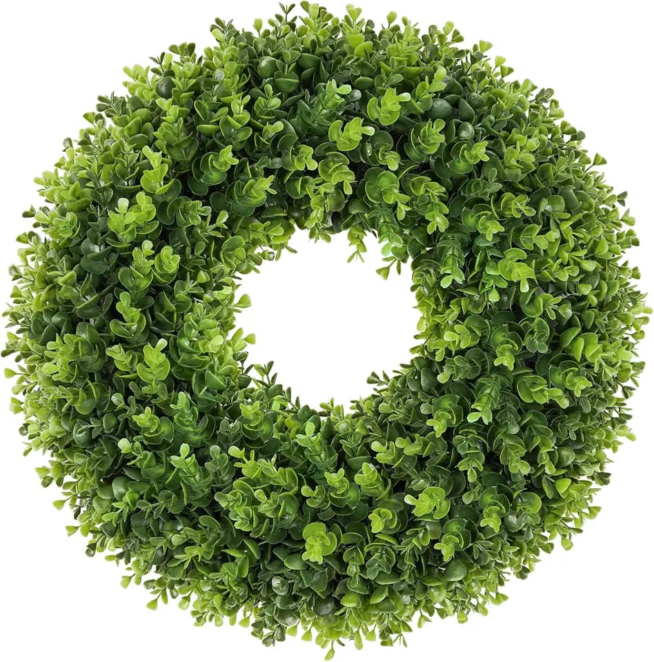 20 Inch Artificial Boxwood Wreath for Front Door, UV Resistant Outdoor Green Wreath, Waterproof Weather Resistant Spring Summer Farmhouse Porch Wall Decor for Home Wedding Indoor Decorations