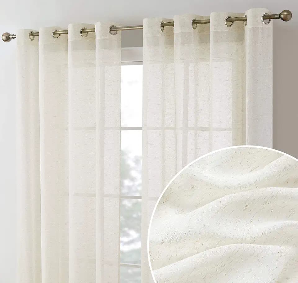 HLC.ME Sierra Burlap Flax Linen Semi Sheer Privacy Sun Light Filtering Transparent Window Grommet Short Thick Curtains Drapery Panels for Bedroom & Office, 2 Panels (54 W x 72 L, Natural Linen)