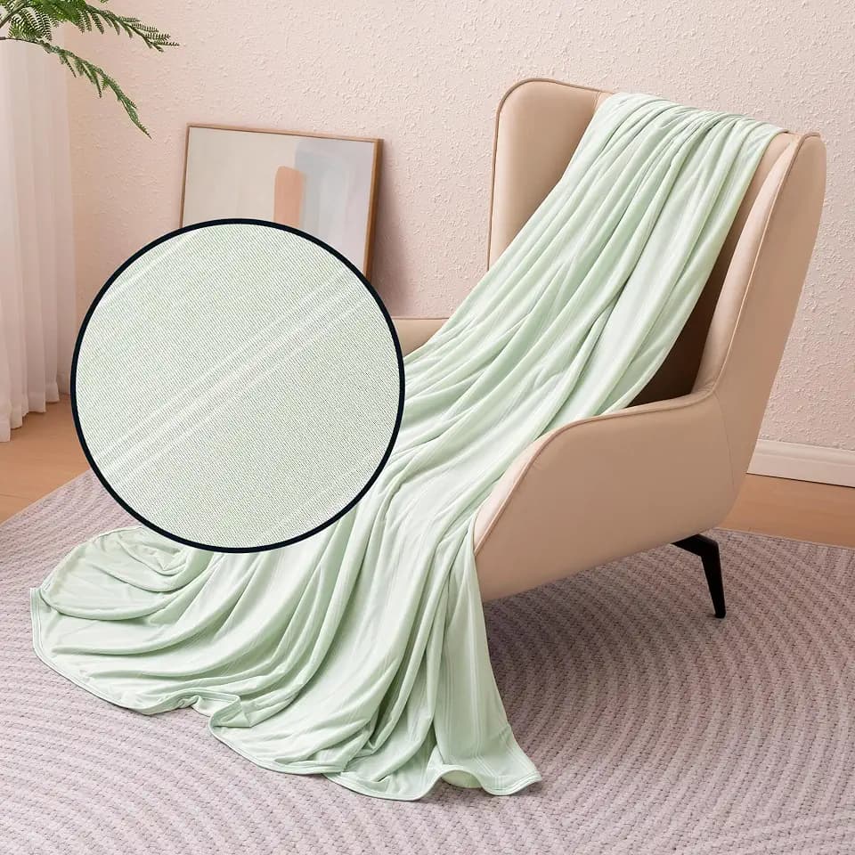 Amazon Basics Striped Cooling Blanket for Hot Sleepers, Reversible Lightweight Thin Throw Blanket for Bed, Couch and Sofa, King (90" x 108"), Aloe Green Striped