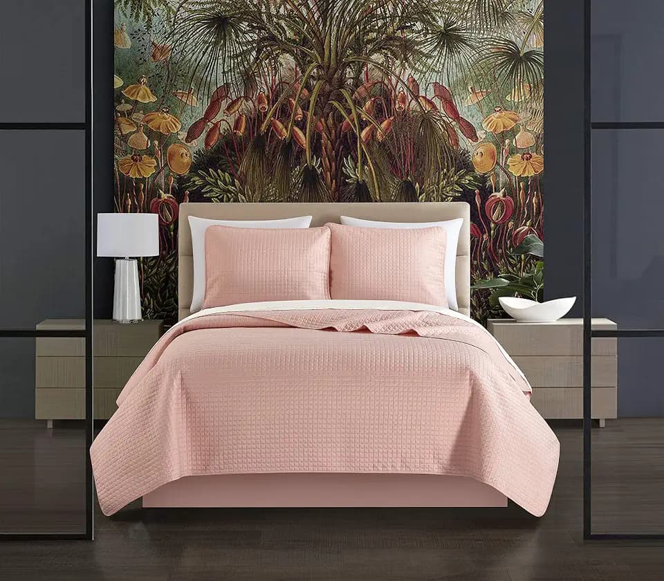 Chic Home Atasha 3 Piece Quilt Set Box Stitched Design Bedding - Pillow Shams Included, Queen, Blush