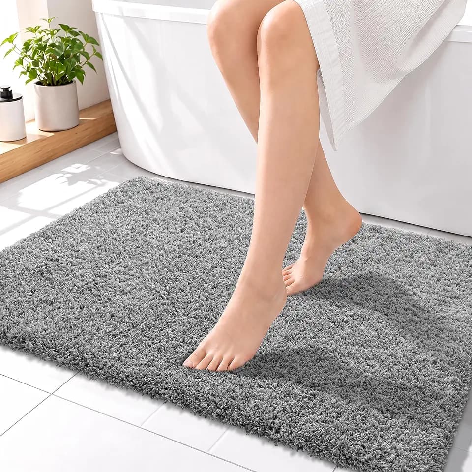 Yimobra Gray Bathroom Rugs Non Slip Washable 36x24, Plush Bath Mat